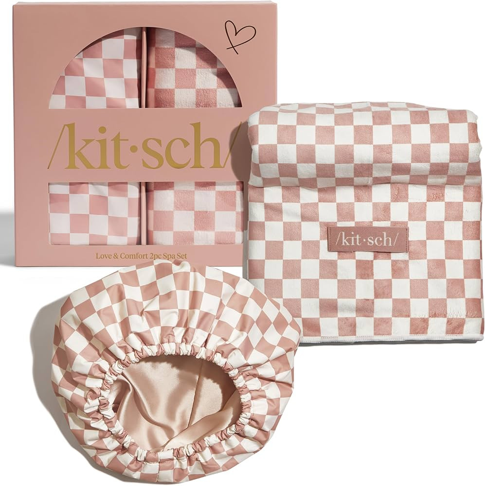 Kitsch Love & Comfort 2PC Spa Set - Satin Lined Reusable Waterproof Shower Cap and XL Quick Dry H... | Amazon (US)