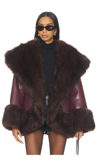 WeWoreWhat x REVOLVE Cocoon Faux Fur Jacket in Burgundy. - size S | Revolve Clothing (Global)