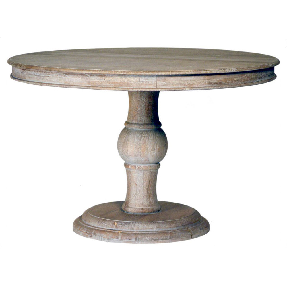 Art French Country Grey Mango Wood Round Pedestal Dining Table - 47"W | Kathy Kuo Home