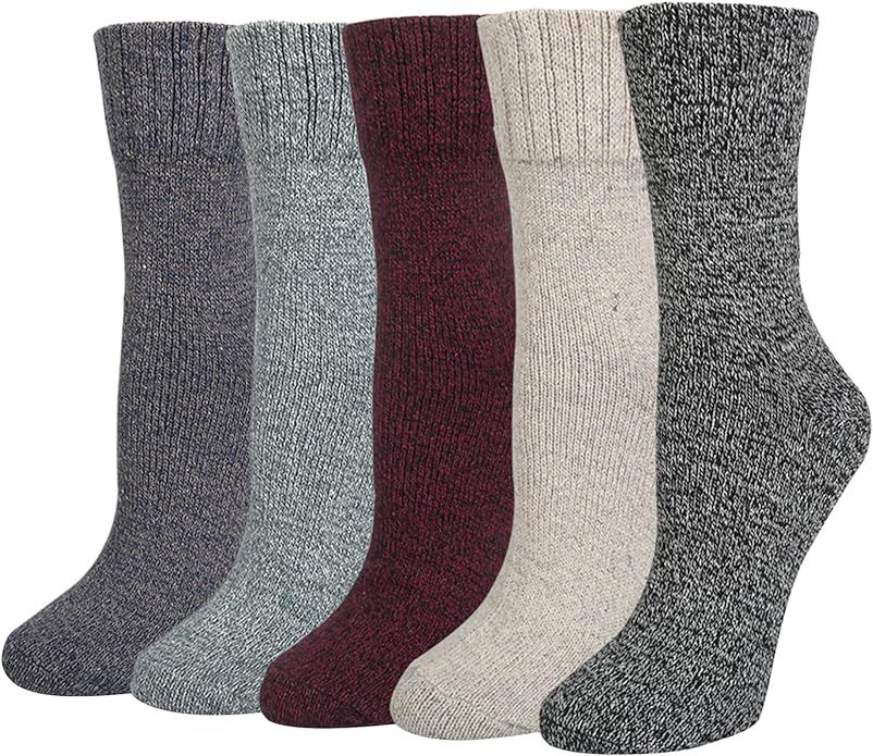 Qupish 5 Pairs Womens Wool Socks Thick Fuzzy Socks for Women Knit Cabin Cozy Socks Winter Warm Fl... | Amazon (US)