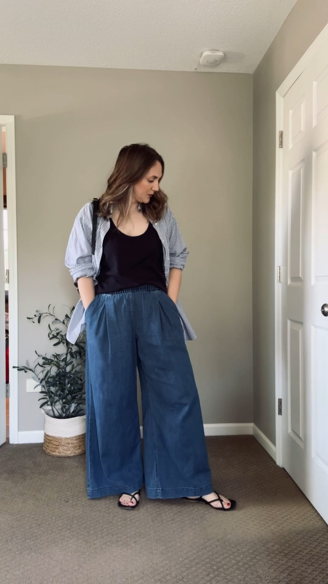 OOTD 
Tank- Target - tts or if between sizes go down 
Jeans- Marine Layer tts 
Button Down - thrifted RL but linking others 
Sandals - old from dolce vita but linking target dupes 
Bag- Clare V 
Earrings - Clare V 
Lips- OSEA 
Makeup - Merit & dibs

#LTKgrwm #LTKootd #LTKOver40