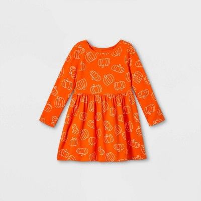 Toddler Girls' Pumpkin Long Sleeve Dress - Cat & Jack™ Orange | Target