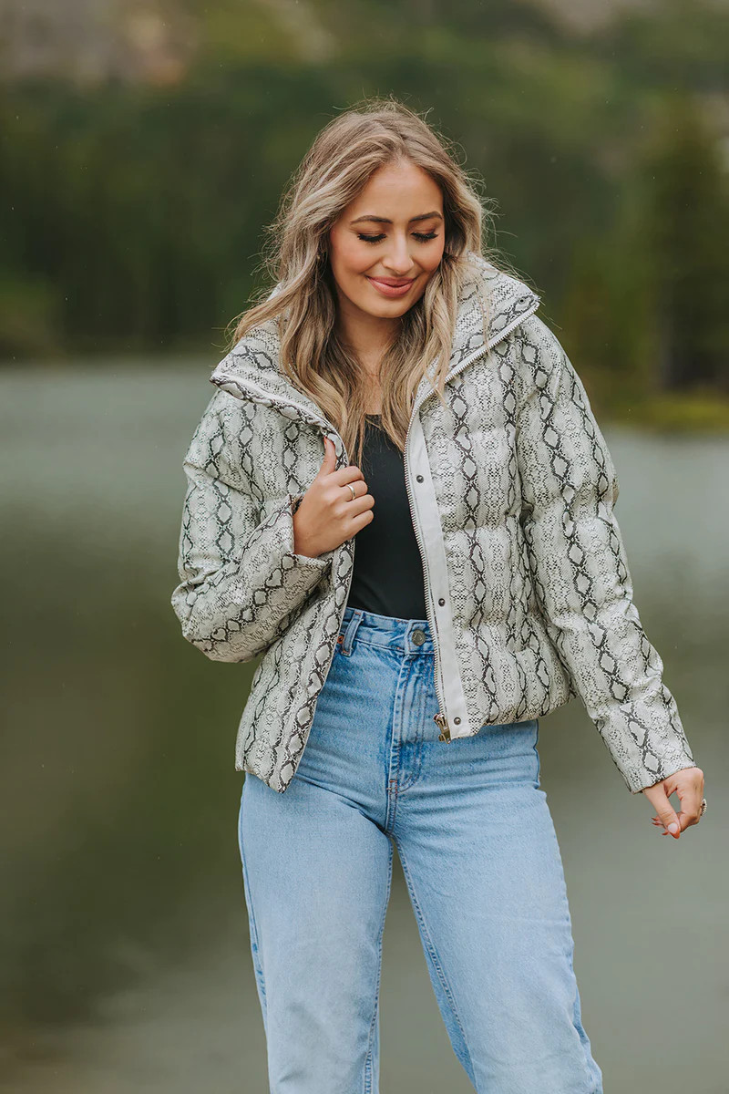 BuddyLove | Addison Puffer Jacket | White Snake | BuddyLove