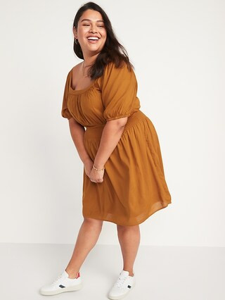 Puff-Sleeve Waist-Defined Smocked Mini Dress for Women | Old Navy (US)