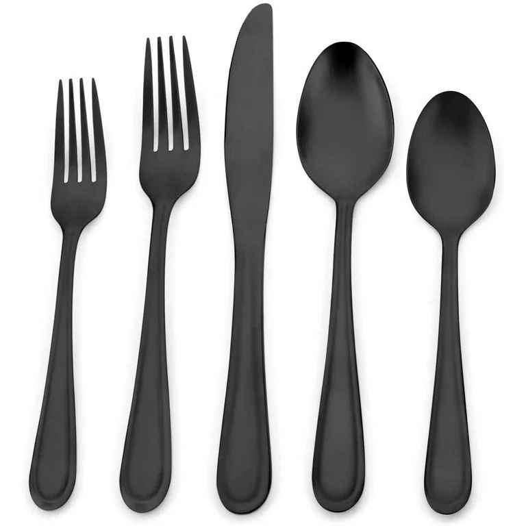 Matte Black Silverware Set, 20 Piece Stainless Steel Flatware Set,Satin Finish Tableware Utensil ... | Walmart (US)