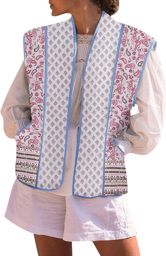 Tankaneo Womens Puffer Quilted Cropped Vest Oversized Floral Patchwork Lightweight Jacket Cap Sle... | Amazon (US)