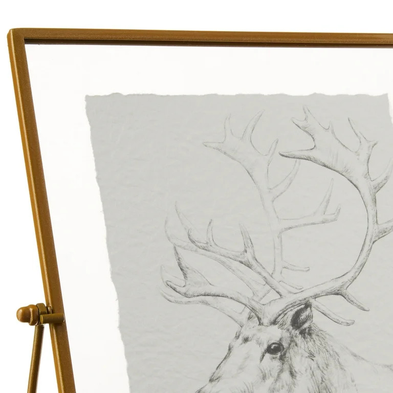 Deer Pencil Drawing Framed Traditional Christmas Tabletop Decoration, 7" x 9", by Holiday Time | Walmart (US)