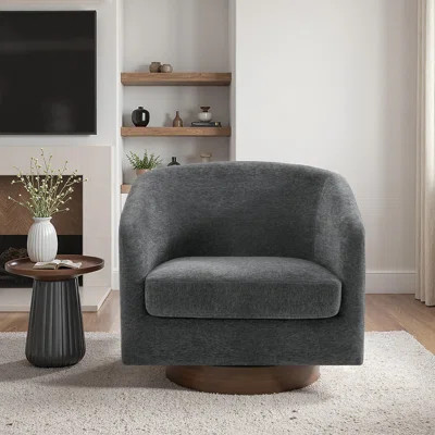 Applewold Upholstered Swivel Barrel Chair with Solid Wood Base | Wayfair North America