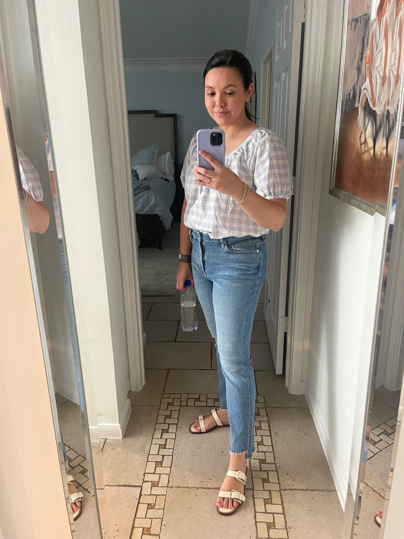 Target 100% cotton top with subtle windowpane print, wearing a small! 
Frame denim and Zara sandals 
Summer outfits that are easy and affordable for mom style 


#LTKShoeCrush #LTKFindsUnder50