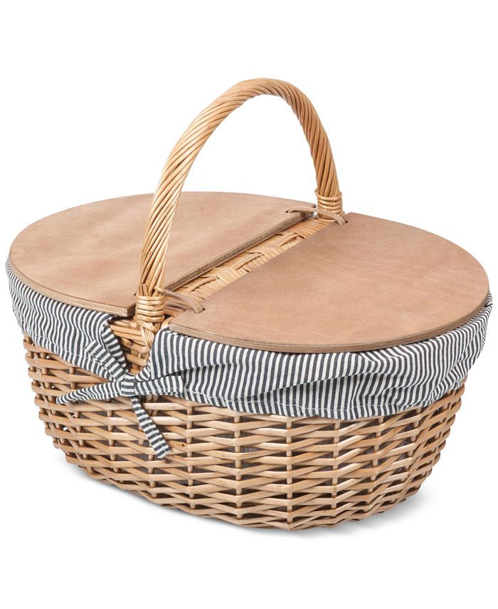 Country Navy & White Striped Picnic Basket | Macys (US)