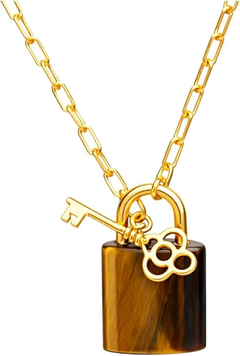 Gempires Front Toggle Clasp Lock and Key Necklace for Women | 14K Gold Plated Paperclip Chain Pad... | Amazon (US)