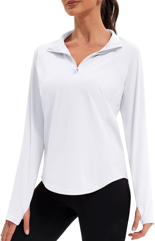 Women's 1/4 Zip Workout Tops Long Sleeve Pullover Athletic Running Yoga Hiking Quick Dry UPF 50+ ... | Amazon (US)