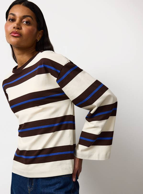 Brown Striped Long Sleeve T-Shirt L | Tu Clothing