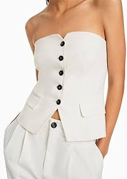 Cicy Bell Notched Neck Tube Tops Blazer Sleeveless Button Fitted Strapless Work Blazer Vest | Amazon (US)