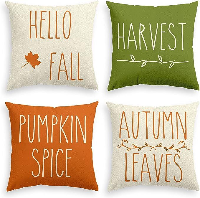 AVOIN colorlife Hello Fall Harvest Pumpkin Spice Thanksgiving Throw Pillow Covers, 18 x 18 Inch A... | Amazon (US)