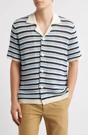 NN07 Henry 6636 Stripe Short Sleeve Organic Cotton Cardigan in Navy Stripe at Nordstrom Rack, Size Small | Nordstrom Rack