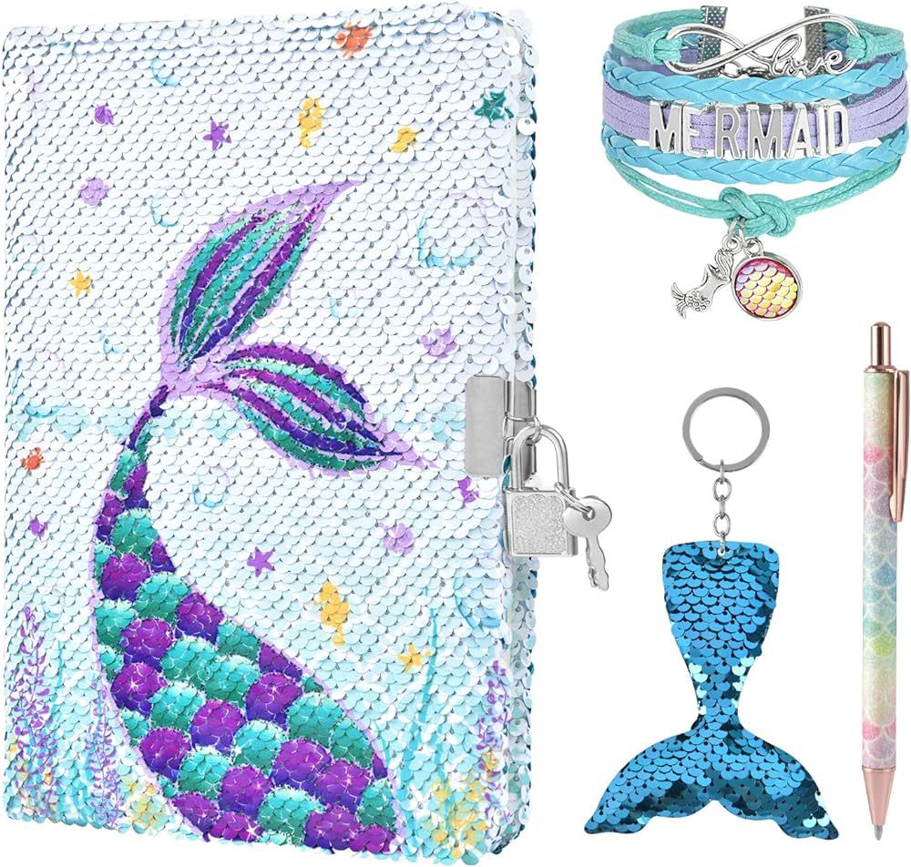 Sequins Notebook Set - Sparkly Mermaid Gift for Girls Kids Christmas Birthday Notebooks Journal D... | Amazon (US)