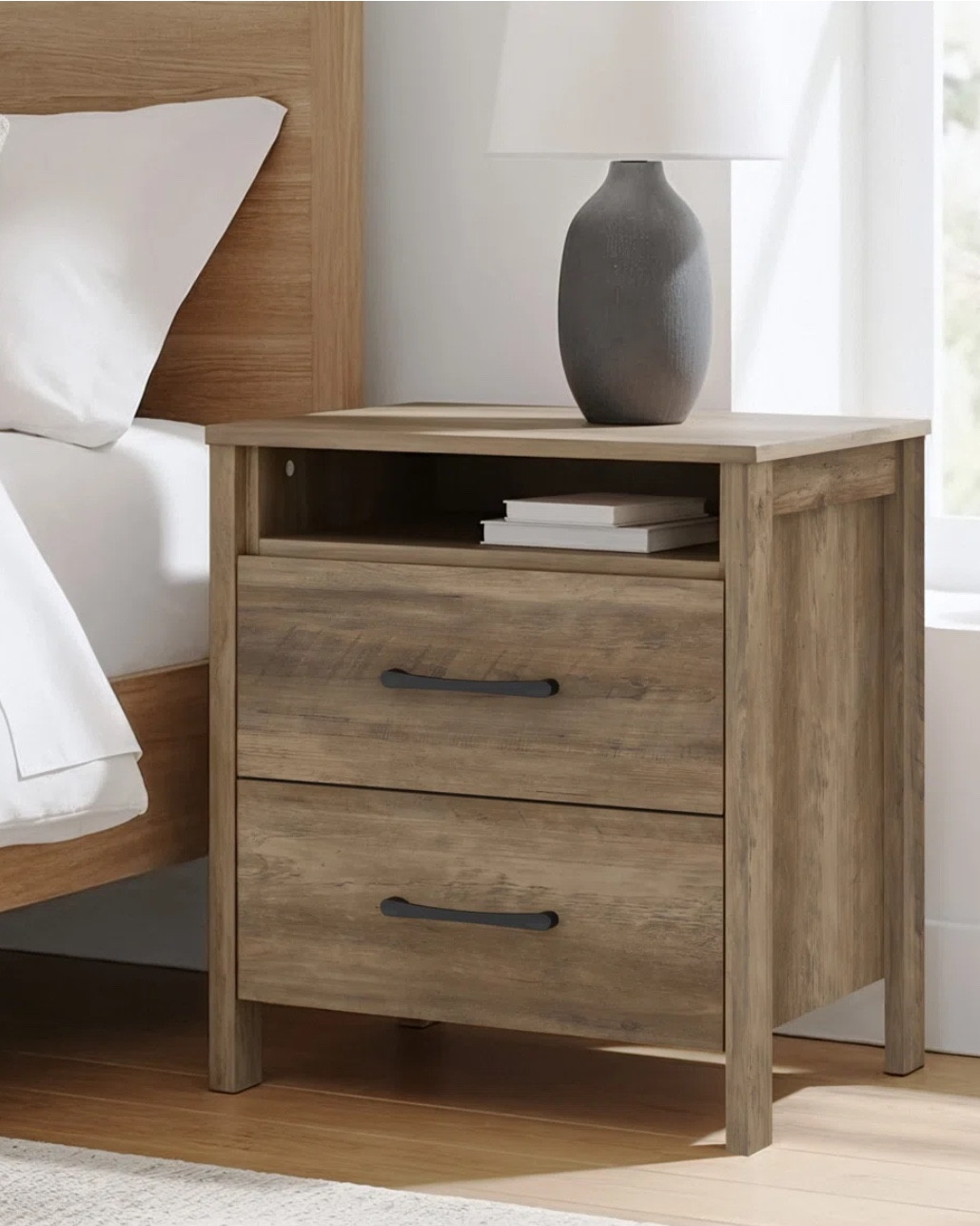 This is a really solid nightstand, especially for the price. Clean lines, warm wood tone, and enough storage for the stuff that usually ends up on the floor. And it’s on sale for under $100, which honestly makes it even better.

nightstand, bedside table, bedroom furniture, neutral bedroom, warm wood furniture, affordable home decor, budget furniture find, modern neutral style, bedroom storage, LTK home finds

#LTKSaleAlert #LTKHome