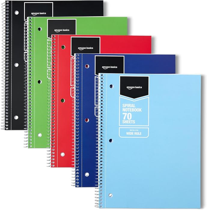 Amazon Basics Wide Ruled Spiral Notebook, For Work and School, 70 Sheets, 8" x 10.5", Assorted So... | Amazon (US)