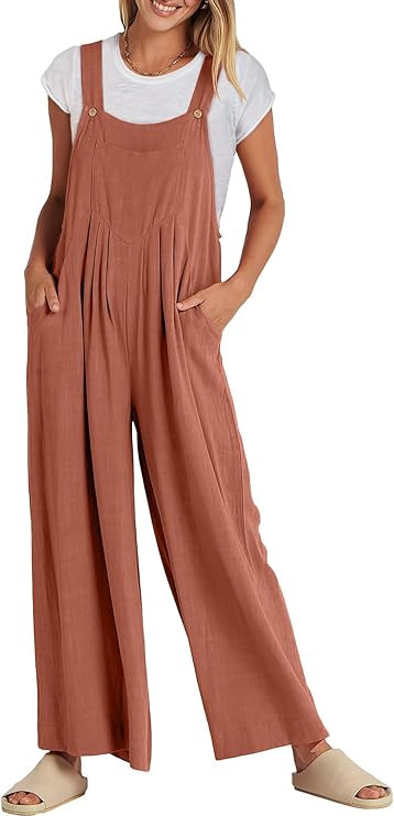 ANRABESS Women's Overalls Jumpsuit Casual Loose Sleeveless Adjustable Straps Bib Wide Leg Outfits... | Amazon (US)