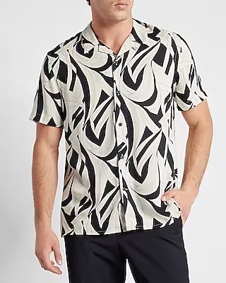 Black & White Rayon Short Sleeve Shirt | Express