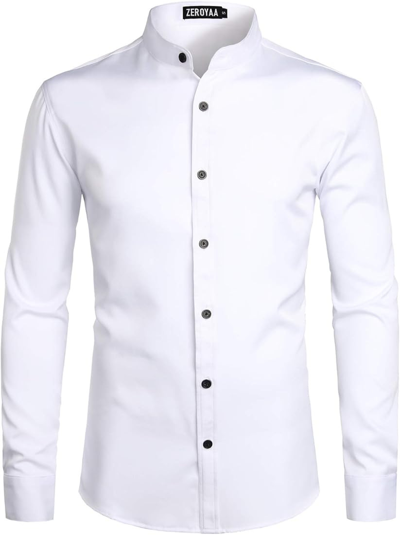 ZEROYAA Mens Hipster Solid Slim Fit Long Sleeve Mandarin Collar Dress Shirts | Amazon (US)