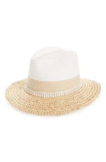 Women's Caslon Crochet Trim Straw Panama Hat - Brown | Nordstrom