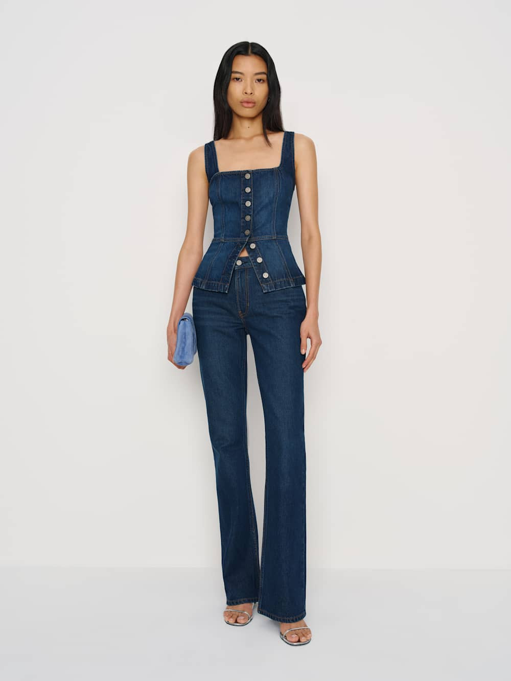 Tilly Stretch Denim Top | Reformation (Global)