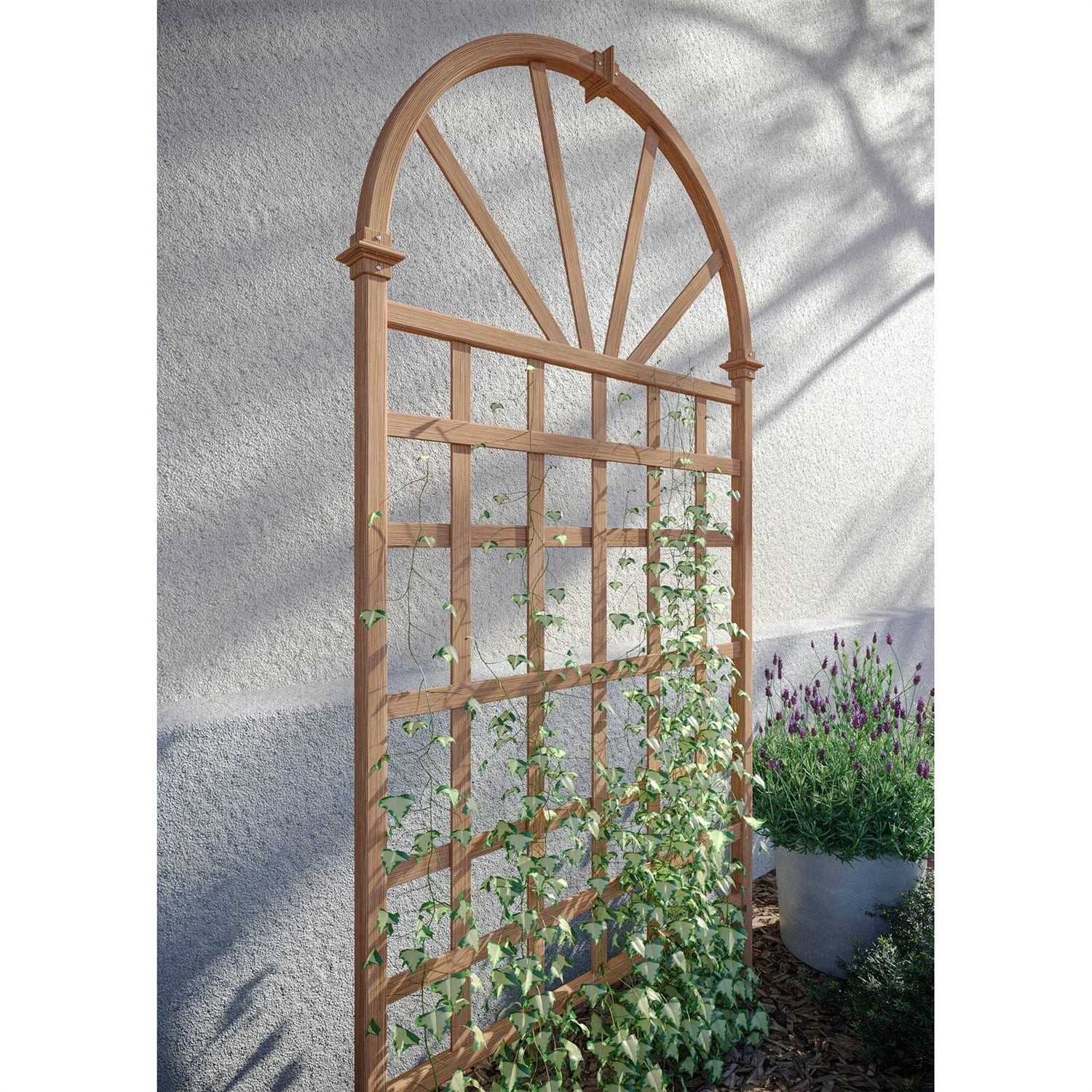 77-inch Outdoor Light Brown Vinyl Lattice Garden Trellis with Arched Top | Walmart (US)