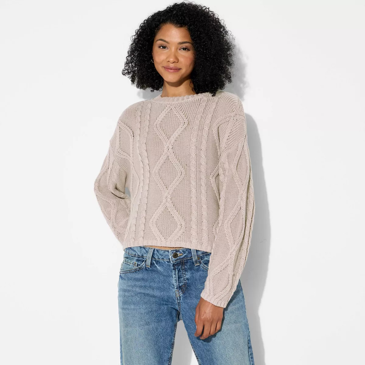 Women's Crewneck Cotton Cable Pullover Sweater - Wild Fable™ | Target
