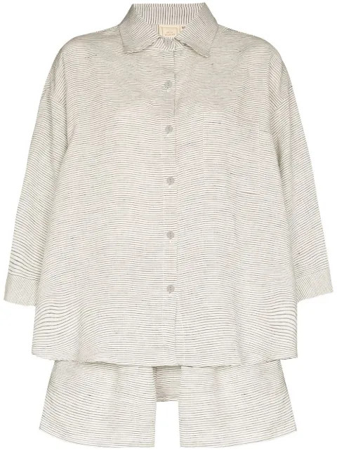Deiji Studios Pinstripe Linen two-piece Pajama Set - Farfetch | Farfetch Global