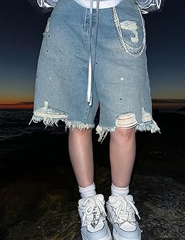 Aelfric Eden Bermuda Jorts Rhinestone Application Jort Summer Baggy Denim Shorts Wide Leg Loose F... | Amazon (US)