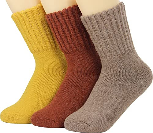 Weweya Socks for Boot Booties Womens Vintage Winter Sock Thick Knit Ladies Socks Thick Thermal Comfy Socks Soft Warm Socks for Women Size 6-9 Red, Yellow, Light Brown | Amazon (US)