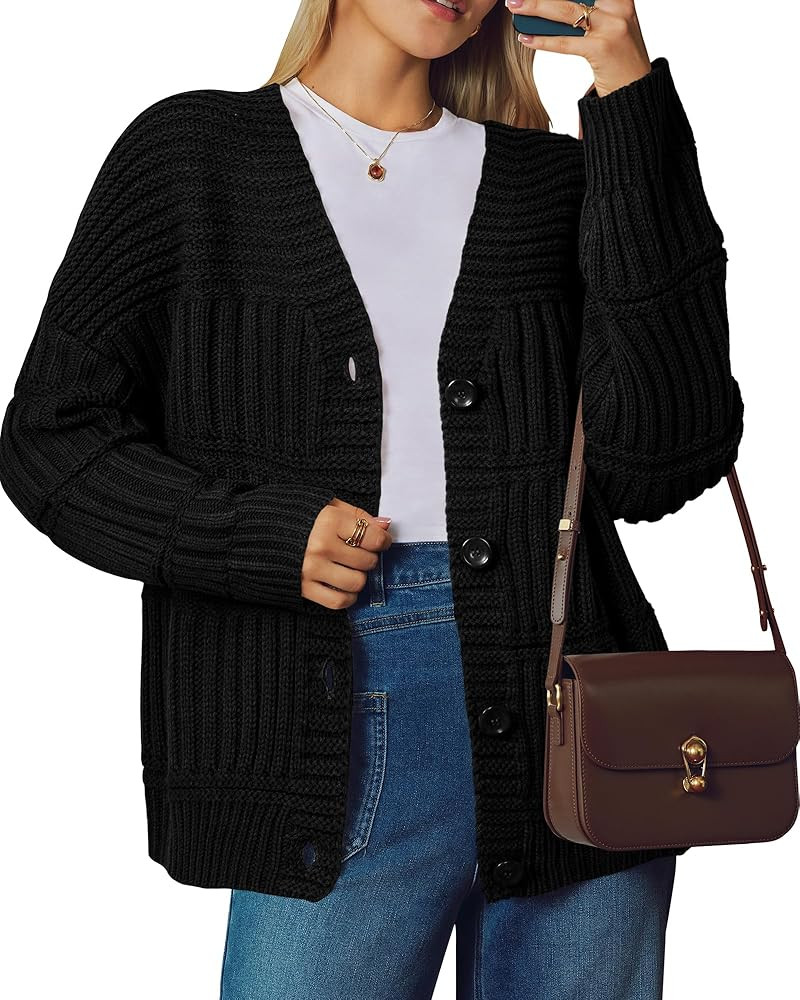 Arach&Cloz Women's Wool Blend Chunky Knit Winter Cardigan Sweaters Outfits | Amazon (US)