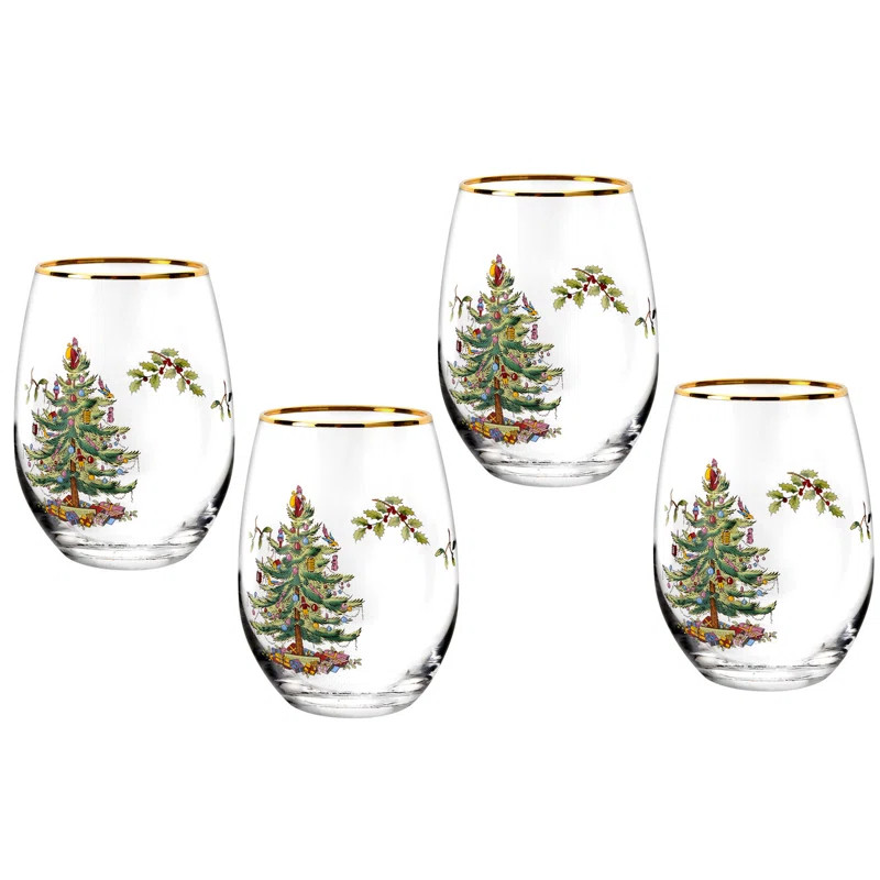 Spode Christmas Tree Stemless Wine Glasses 19Oz | Wayfair North America