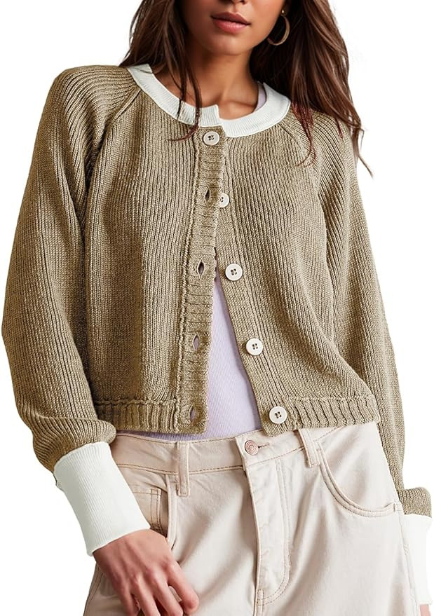 UNCLECAT Women's Cropped Cardigan Sweaters Fall Long Sleeve Open Front Cardigans Button Down Colo... | Amazon (US)