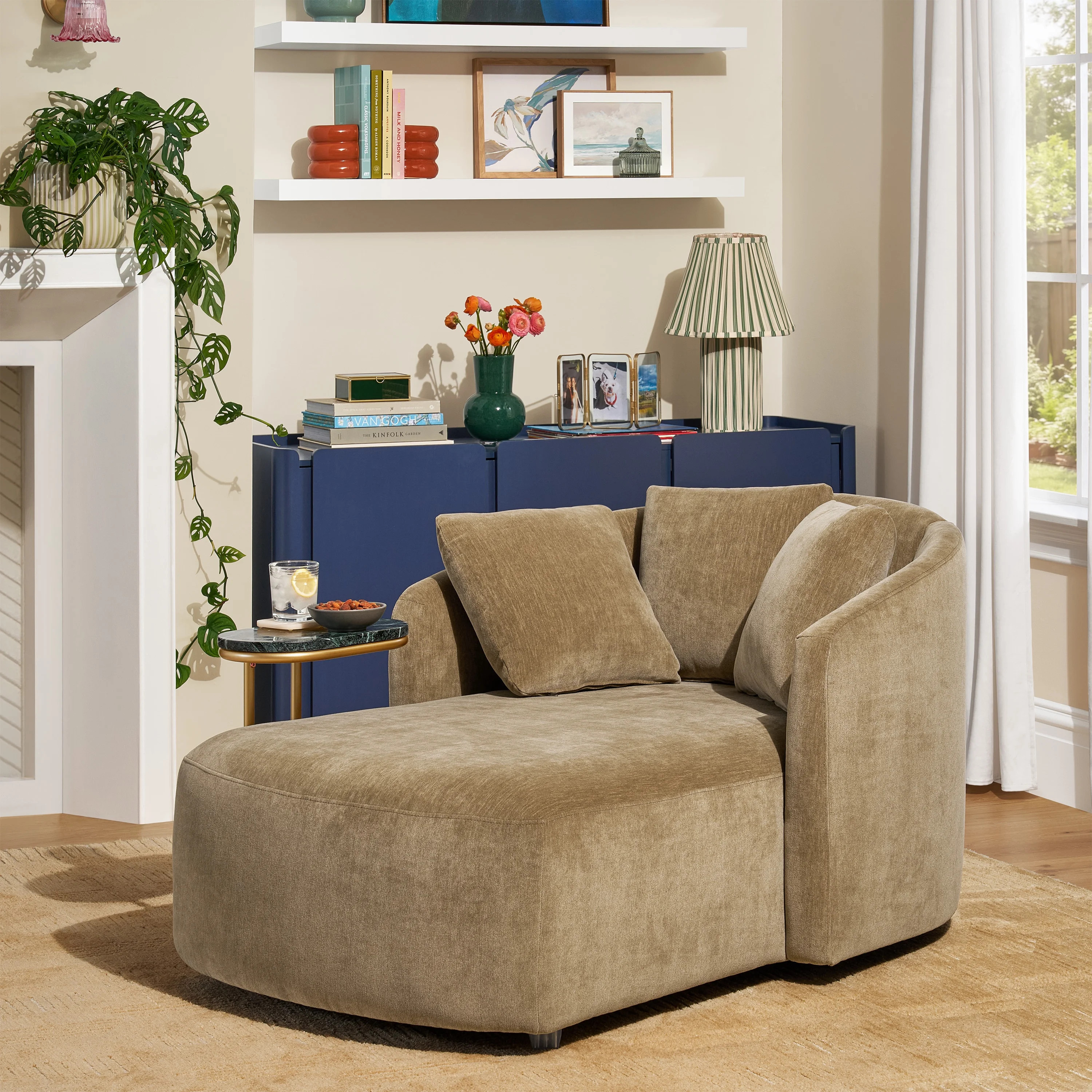 Beautiful Drew Chaise by Drew Barrymore, Latte | Walmart (US)