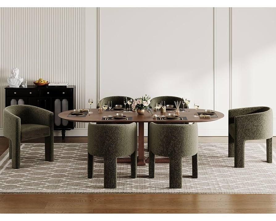 Wahson Green Boucle Dining Chairs, Modern Barrel Dining Chairs with Arms, Upholstered Kitchen & D... | Amazon (US)