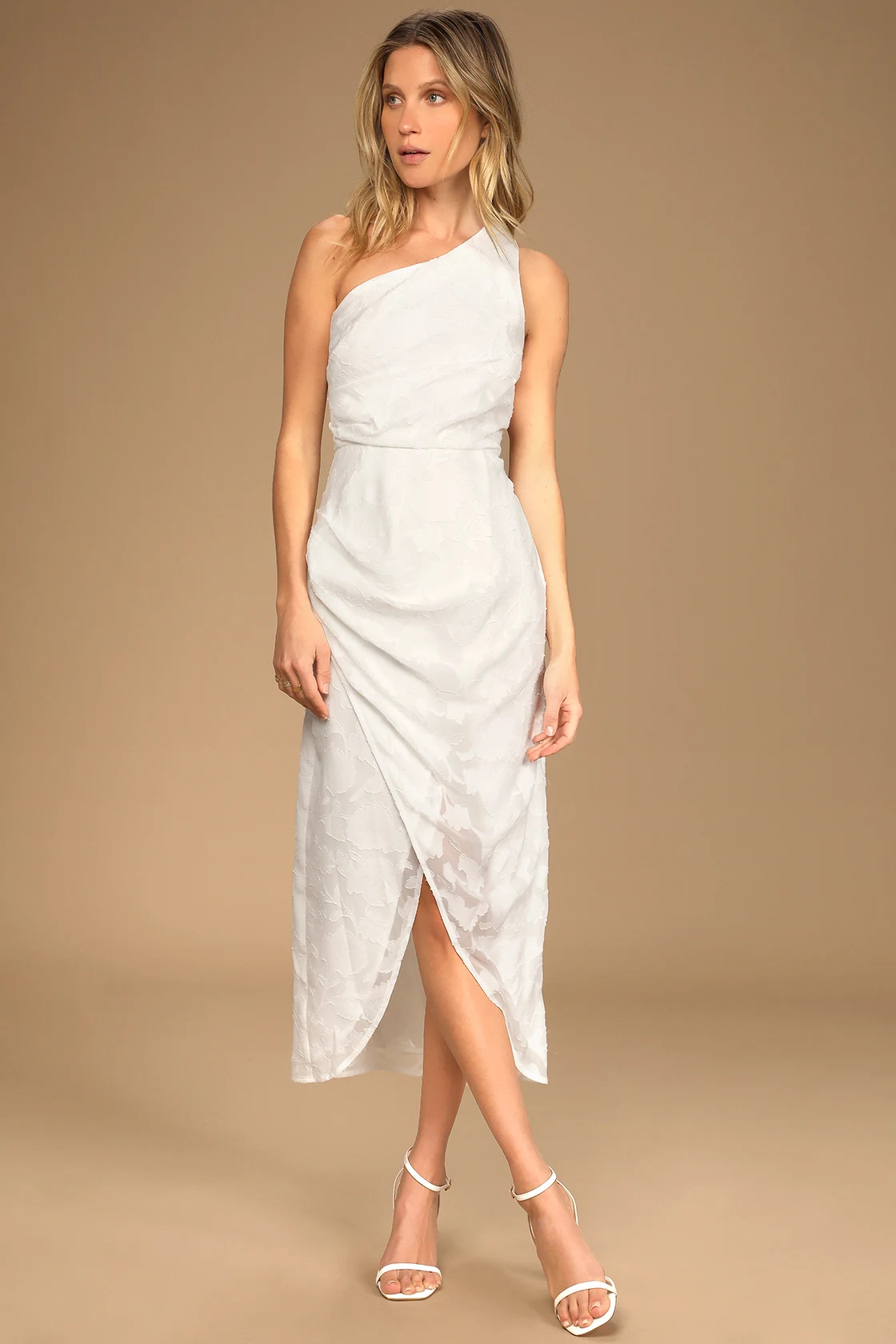 Dreamy Desires White Floral Burnout One-Shoulder Midi Dress | Lulus (US)