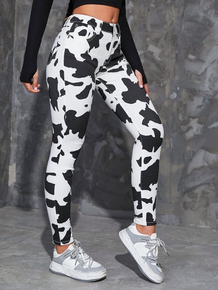 Cow Print Skinny Jeans | SHEIN