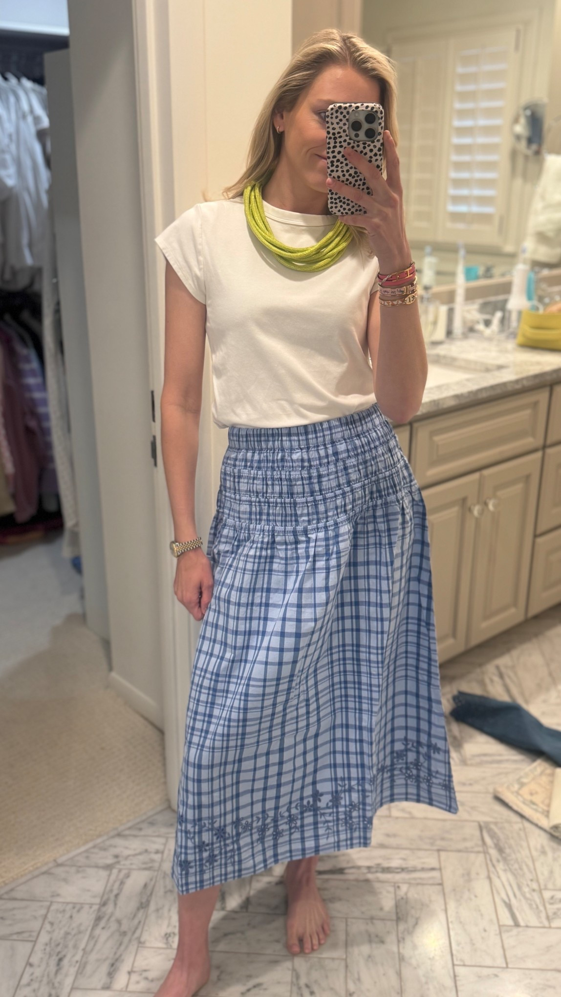 Adore this set separate too! Paired with my absolute favorite $9 white t-shirt! Own 3 of them. & have some of the other colors too! Size up one in the t-shirt! Wearing an XS in skirt & Small in t-shirt! 