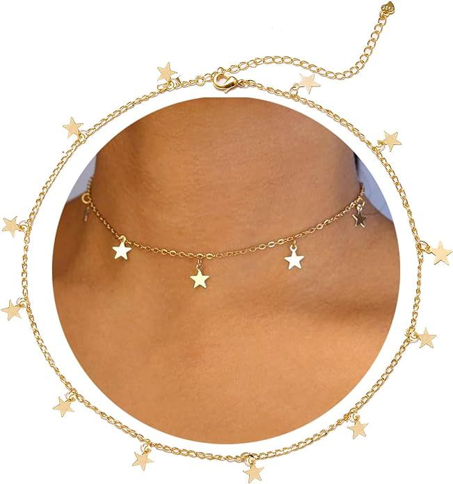 Osemind Star Choker Necklace Gold Star Necklace Choker for Women Silver Star Necklace Dainty Chok... | Amazon (US)