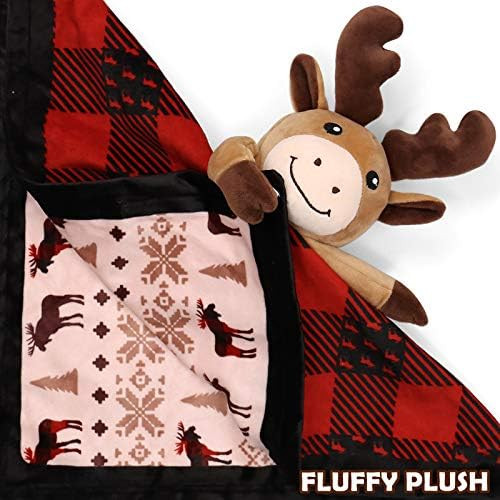 Moose Baby Animal Security Blanket Unisex Baby Snuggly Buffalo Plaid Animal Face Soft Bedding Plu... | Amazon (US)