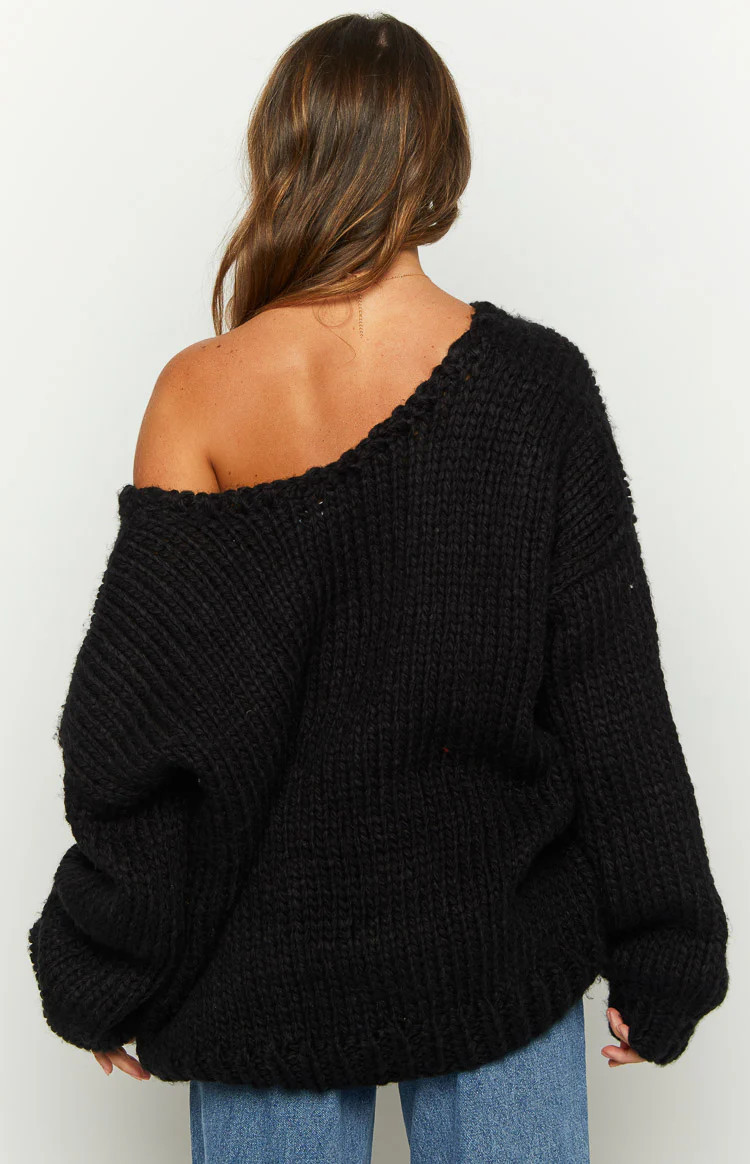 Delvey Black Chunky Knit Sweater | Beginning Boutique (US)