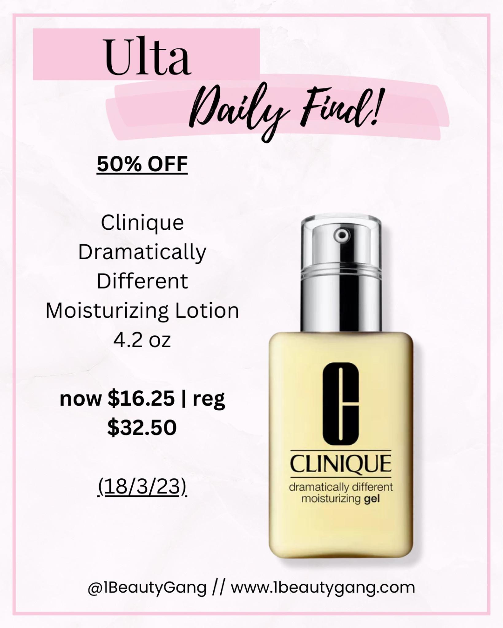 50% OFF Clinique Dramatically Different Moisturising Lotion 4.2 oz now $16.25 | reg $32.50 (18/3/23)

#LTKFind #LTKbeauty #LTKeurope