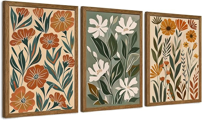 Urmoya 3 Pieces Flower Market Canvas Wall Art, Green Beige Abstract Boho Floral Wall Decor, Minim... | Amazon (US)