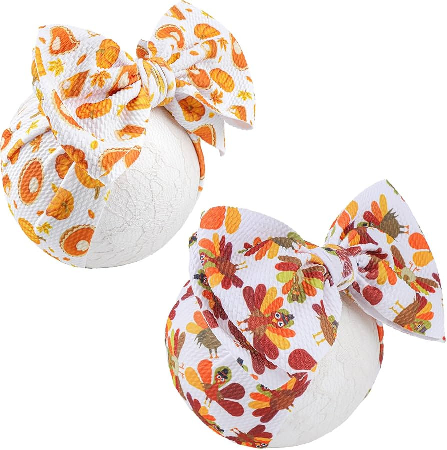 YanJie Thanksgiving Turkey Printed Handmade Pumpkin Bows for Baby Girls, Fall Theme Party Accesso... | Amazon (US)