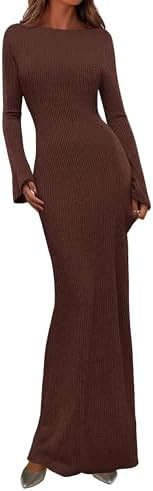 PRETTYGARDEN Women's Fall Fashion 2025 Long Sleeve Maxi Dress Ribbed Knit Boat Neck Bodycon Casua... | Amazon (US)