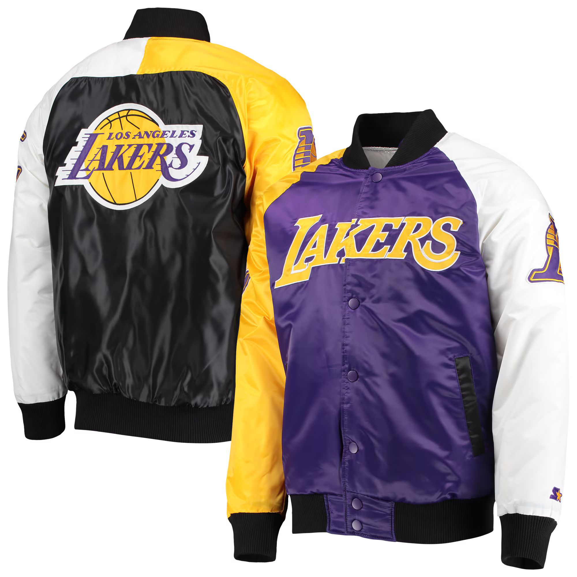 Los Angeles Lakers Starter Tricolor Remix Raglan Full-Snap Jacket - Purple/Gold/White | Fanatics