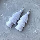 Pure white earrings, Bridal tassel earrings, Wedding fringe earrings, Three tiered tassel earrings,  | Amazon (US)